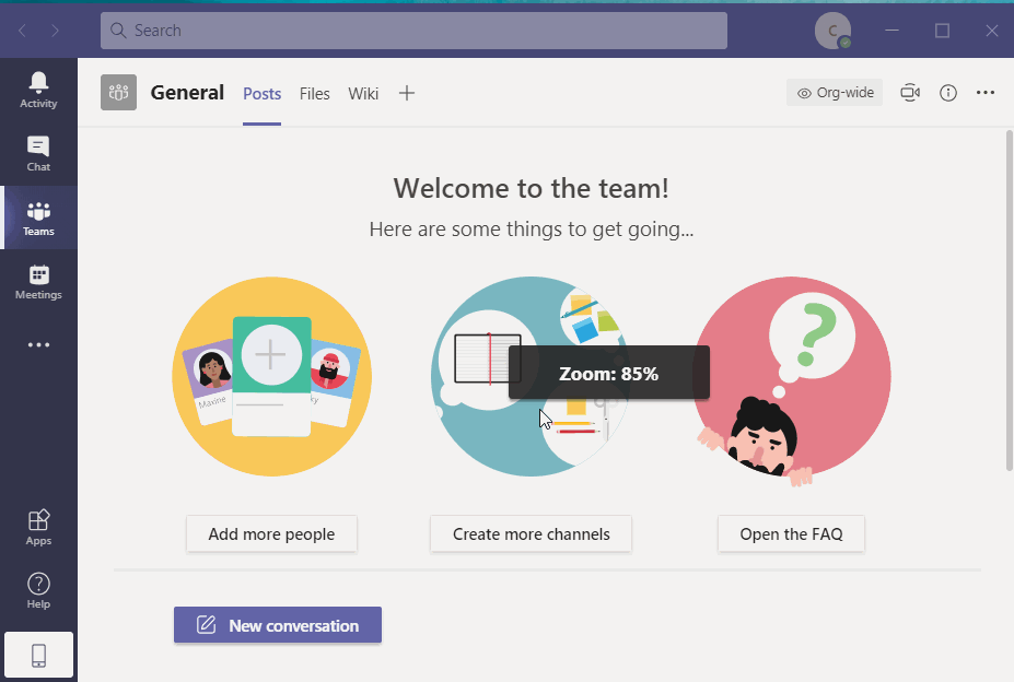 Zoom-in and Zoom-out Microsoft Teams